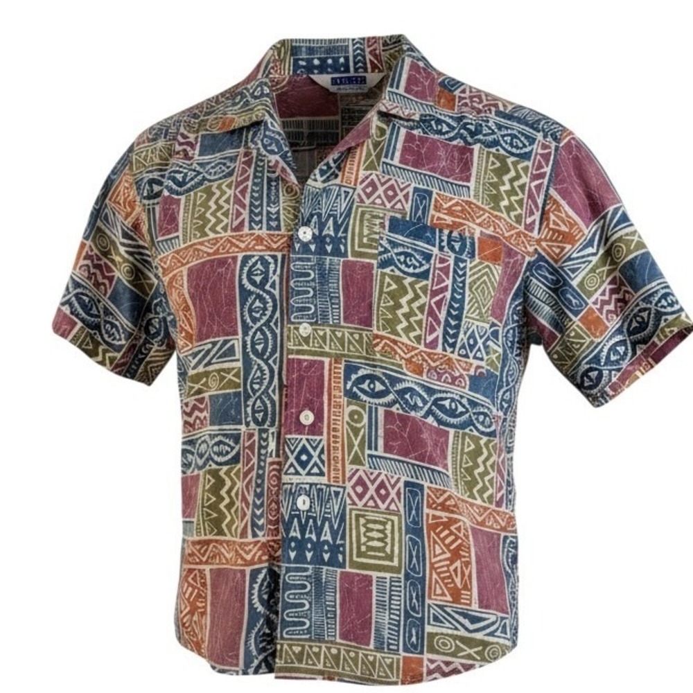 Cape Cod Sportswear Tribal Geometric Print Button Down Shirt Multicolor Sku 855